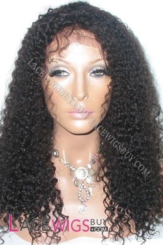 18 "Curly # 1B Glueless Full Lace Wigs 100% Indian Remy do c